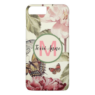 Case-Mate iPhone Case Fleurs de pivoine et papillons gras avec monogramm