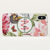 Coques Case-Mate iPhone Fleurs de pivoine grasses et papillons avec monogr (Dos (Horizontal))