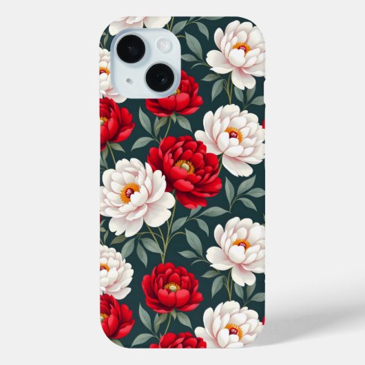 Coques Case-Mate iPhone Fleurs de pivoine rouges et blanches (Verso)