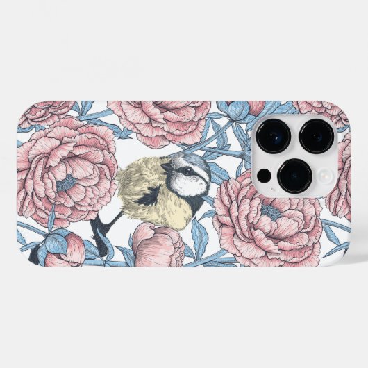 Coques Case-Mate iPhone Fleurs de pivoines et oiseaux (Verso (horizontal))
