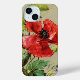 Coque Pour iPhone 15 FLEURS DE POIVRE ROUGE vintage EN GRIS