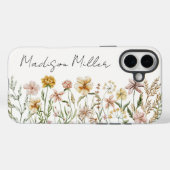 Coques Case-Mate iPhone Fleurs de prairie sauvage à aquarelle monogrammée (Verso (horizontal))