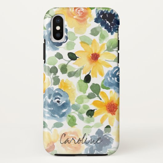 Coques Case-Mate iPhone Fleurs de printemps aquarelle. Ajouter un nom. (Dos)