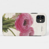 Coques Case-Mate iPhone Fleurs de ranunculus roses sur script (Dos (Horizontal))
