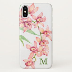 Coques Pour iPhone Fleurs de rose d'aquarelle du monogramme