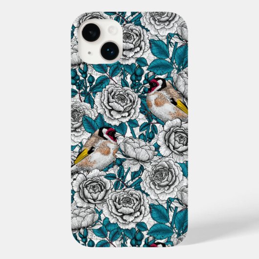 Coques Case-Mate iPhone Fleurs de roses blanches et oiseaux d'or (Verso)