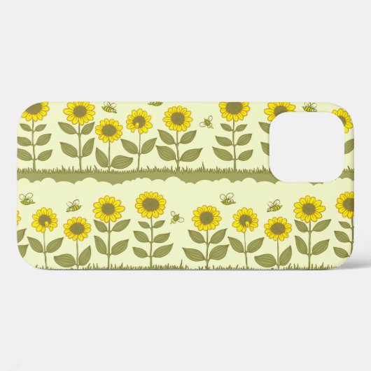 Coques Case-Mate iPhone Fleurs de soleil, abeilles, motif mignon sans soud (Verso (horizontal))