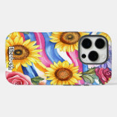 Coques Case-Mate iPhone Fleurs de soleil et vagues arc-en-ciel (Verso (horizontal))