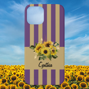Case-Mate iPhone Case Fleurs de soleil jaunes et rayures violettes et do
