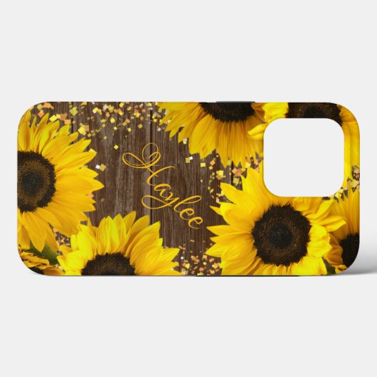 Coques Case-Mate iPhone Fleurs de soleil rustiques et nom (Verso (horizontal))