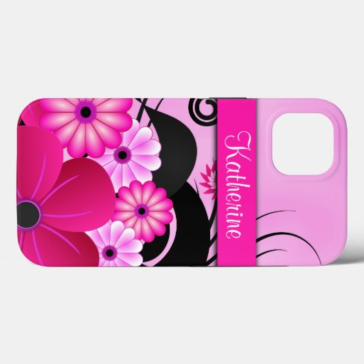 Coques Case-Mate iPhone Fleurs d'Hibiscus rose Fuchsia vives (Verso (horizontal))