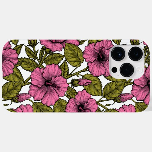Coques Case-Mate iPhone Fleurs d'hibiscus roses (Verso (horizontal))