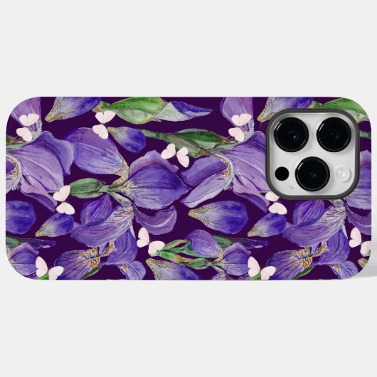 Coques Case-Mate iPhone Fleurs d'Iris violettes et papillons (Verso (horizontal))