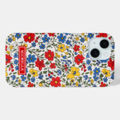 Coques Case-Mate iPhone Fleurs Ditsy Bleu Rouge et Jaune Monogrammées (Verso (horizontal))