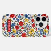 Coques Case-Mate iPhone Fleurs Ditsy Bleu Rouge et Jaune Monogrammées (Verso (horizontal))