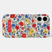Coques Case-Mate iPhone Fleurs Ditsy Bleu Rouge et Jaune Monogrammées (Verso (horizontal))
