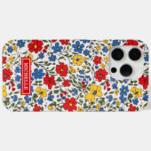 Coques Case-Mate iPhone Fleurs Ditsy Bleu Rouge et Jaune Monogrammées (Verso (horizontal))