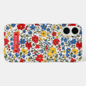 Coques Case-Mate iPhone Fleurs Ditsy Bleu Rouge et Jaune Monogrammées (Verso (horizontal))