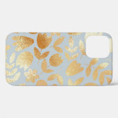 Coques Case-Mate iPhone Fleurs d'or, arrière - plan bleu, imitation feuill (Verso (horizontal))