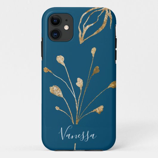 Coques Case-Mate iPhone Fleurs d'or élégantes et élégantes Nom personnalis (Dos)