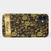 Coques Case-Mate iPhone Fleurs D'Or Élégantes, Noir -Personnalisé (Dos (Horizontal))