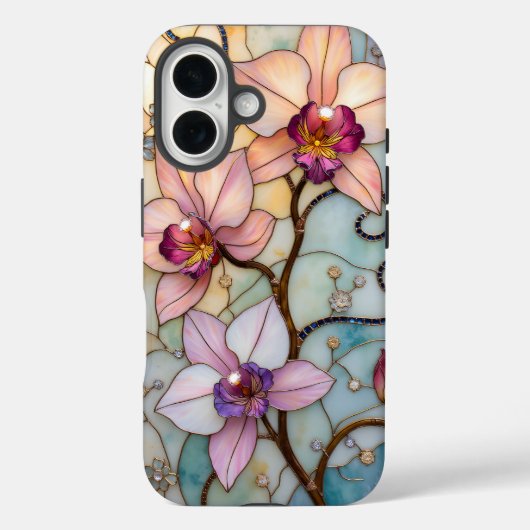Coques Case-Mate iPhone Fleurs d'Orchidée en Vitrail (Verso)