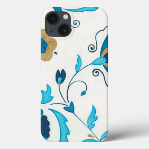 iPhone 13 Coque Fleurs dorées d'indigo avec l'arrière - plan blanc