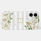 Coques Case-Mate iPhone Fleurs Dorées | Monogramme Floral Rayures Grises (Verso (horizontal))
