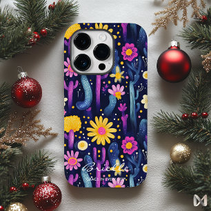 Coque Pour iPhone 14 Pro Fleurs du désert de bien-être avec cactus et fleur
