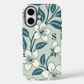 Coques iPhone 16 Fleurs élégantes Motif botanique floral blanc