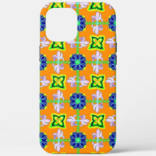 Coques Pour iPhone Fleurs en Artdeco style rétro vert bleu jaune