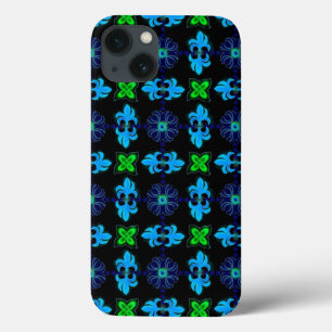iPhone 13 Case Fleurs en jaune vert-bleu de rétro style d'Artdec