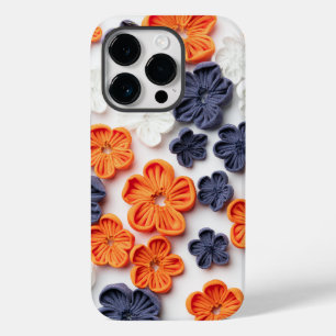 Coque Pour iPhone 14 Pro Fleurs en tissu cousu à la main printemps orange b