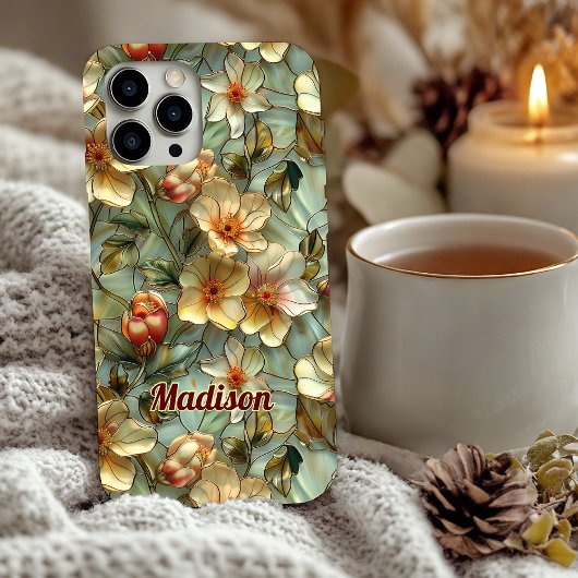 Coques Case-Mate iPhone Fleurs en verre coloré beige