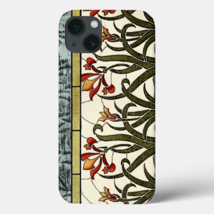 iPhone 13 Coque Fleurs en verre souillé avec la frontière bronzage