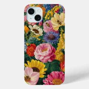 Coque iPhone 15 Mini Fleurs et abeilles