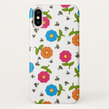 Fleurs et abeilles souriantes