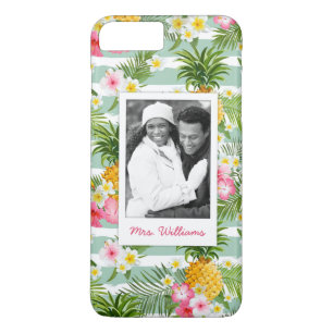 Coque iPhone 7 Plus Fleurs et ananas Ajouter votre photo et votre nom