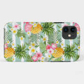 Coques Case-Mate iPhone Fleurs et ananas tropicaux sur les rayures (Dos (Horizontal))