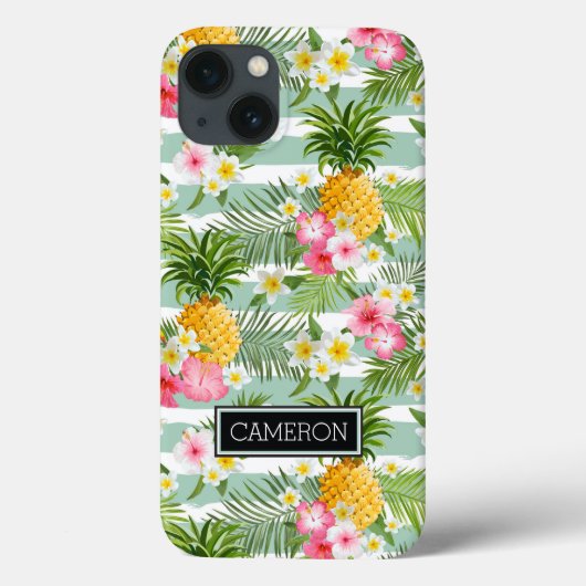 Coques Case-Mate iPhone Fleurs et ananas Turquoises rayures | Ajouter Votr (Verso)