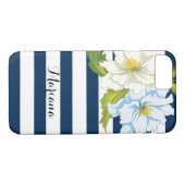 Coques Case-Mate iPhone Fleurs et bleu, rayures blanches modernes florales (Dos (Horizontal))