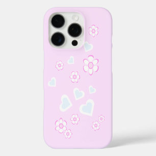 Coques iPhone 16 Pro Fleurs Et Coeurs Enchanteurs Couleurs Pastel Clair