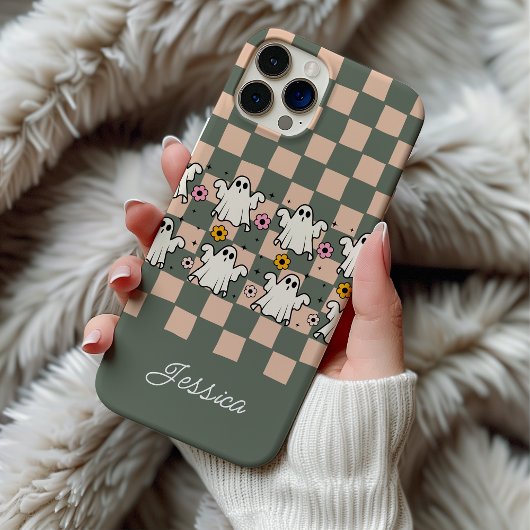 Coques Case-Mate iPhone Fleurs et Damier de Fantômes Effrayants