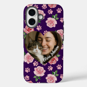 Coques iPhone 16 Fleurs et empreintes de pattes personnalisées en a