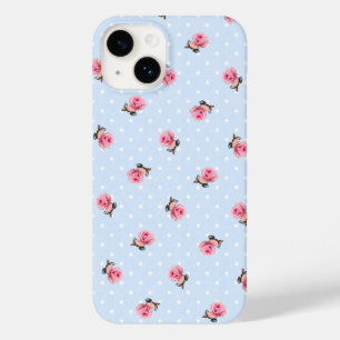 Coque Pour iPhone 14 Fleurs et points bleus vintage
