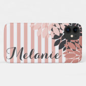 Coques Case-Mate iPhone Fleurs et rayures blanches roses Motif avec nom (Dos (Horizontal))