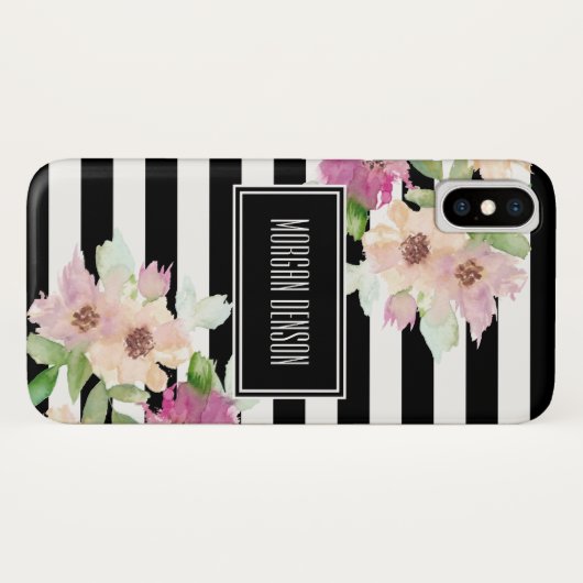 Coques Case-Mate iPhone Fleurs et rayures d'aquarelle (Dos (Horizontal))