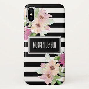 Coques Pour iPhone Fleurs et rayures d'aquarelle