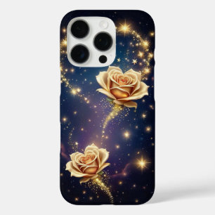 Coques iPhone 16 Pro Fleurs Étincelantes Dorées