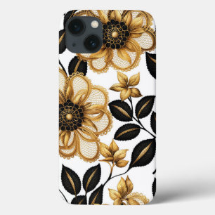 Case-Mate iPhone Case Fleurs florales élégantes noir et or